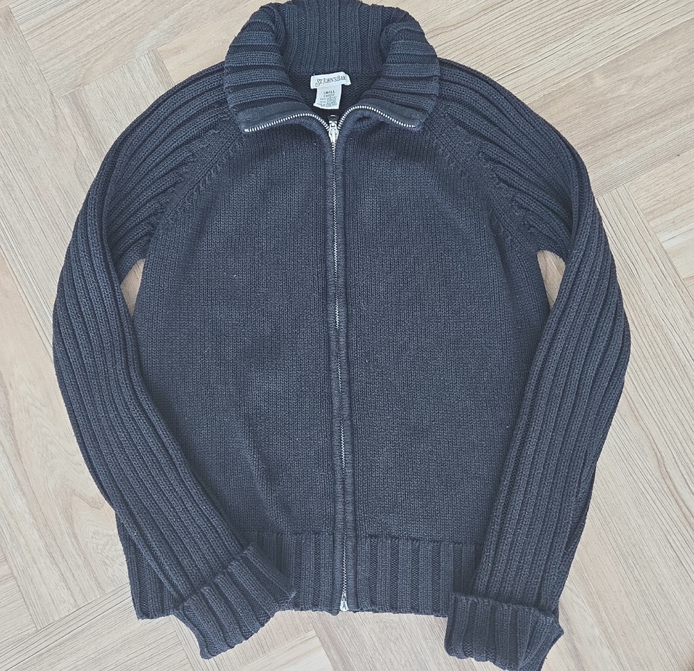 St. John's Bay Black Full-Zip Ribbed Knit Sweater